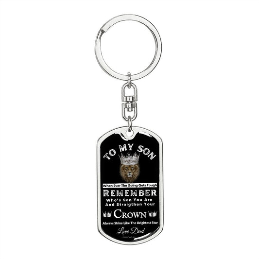To My Son | From Dad | Dog Tag Key Chain | Lion/Crown