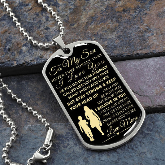 To My Son | From Mom | Military Dog Tag | BLK & GLD