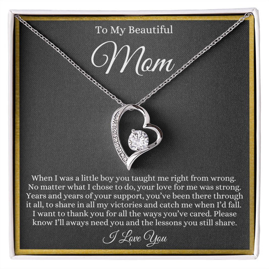To Mom | From Son | Forever Love Necklace | BLK Fade Gold Border