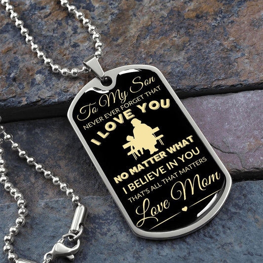 To My Son | From Mom | Military Dog Tag | BLK & GLD
