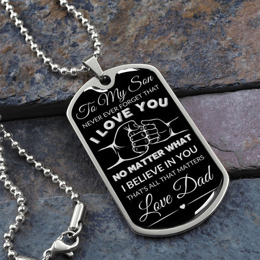 To My Son | From Dad | Military Dog Tag | BLK & SILVER