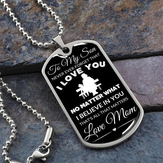 To My Son | From Mom | Military Dog Tag | BLK & WHT