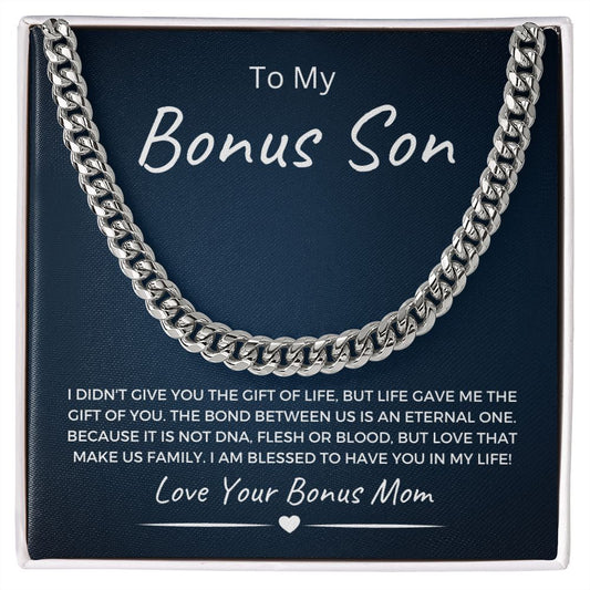 To My Bonus Son | From Bonus Mom | Cuban Link Chain | Blessed To Have You