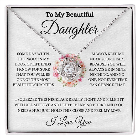 To My Beautiful Daughter | Love Knot Necklace | WHT Floral Wreath