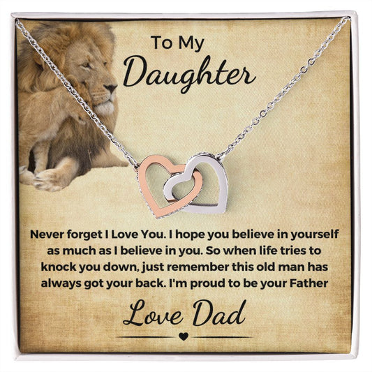 To My Daughter | From Dad | Locking Heart Necklace | Lion