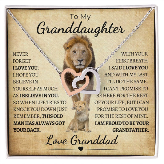 To My Granddaughter | From Granddad | Locking Hearts Necklace | Lion