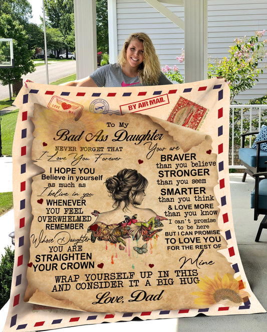 To My Daughter | From Dad | Plush Fleece Blanket | Bad Ass