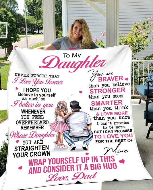 To Daughter | From Dad | Plush Premium Fleece Blanket | Pink | Dad & Daughter